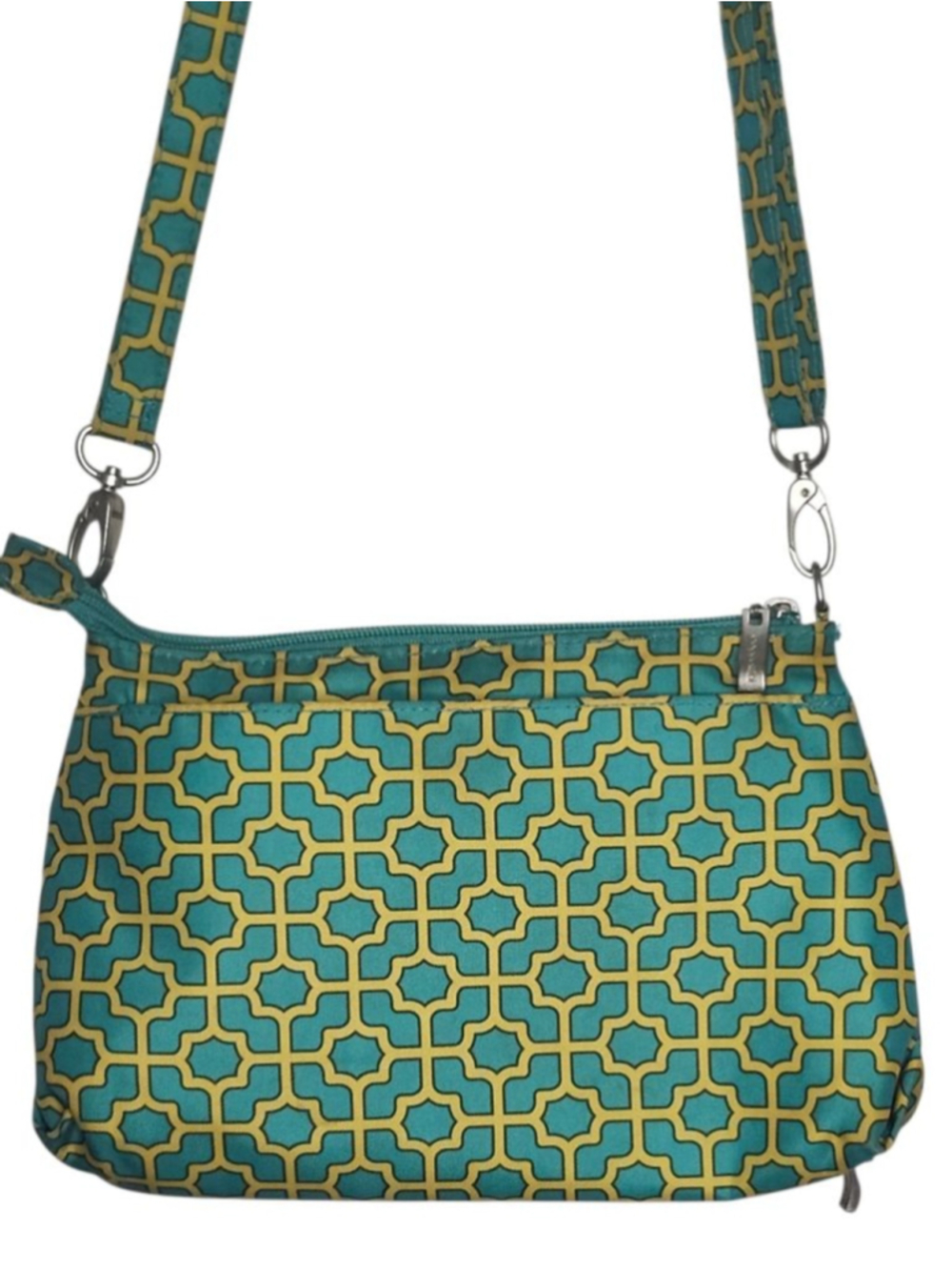 Women's Baggallini Crossbody Bag Teal Yellow Geometric - Picture 3 of 6